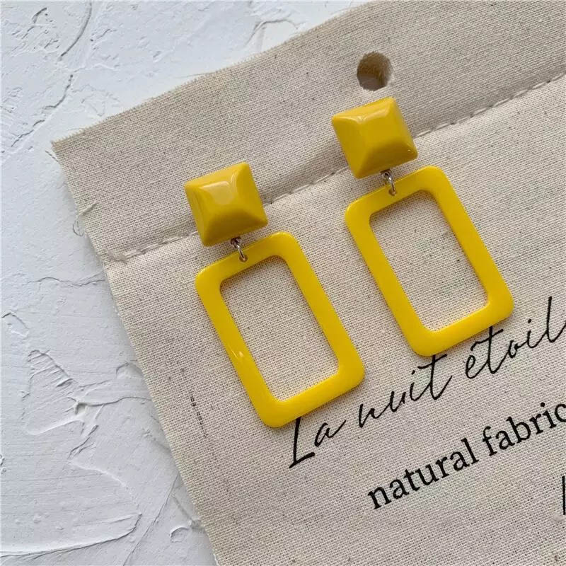 Yellow Square Solid Color Earrings