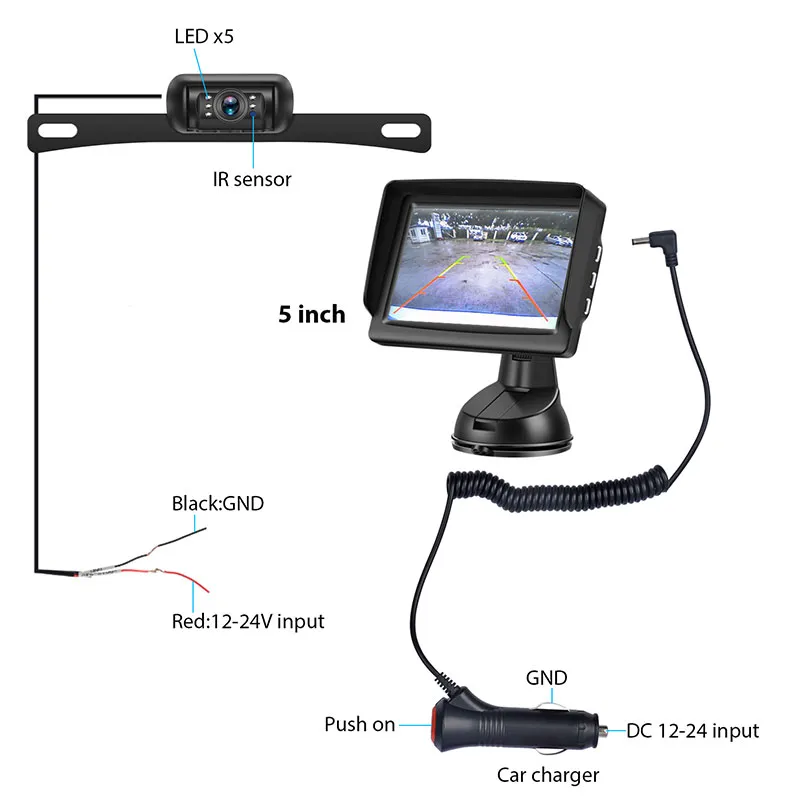 Kit de monitor de cámara de respaldo inalámbrico de 5 pulgadas con señal digital