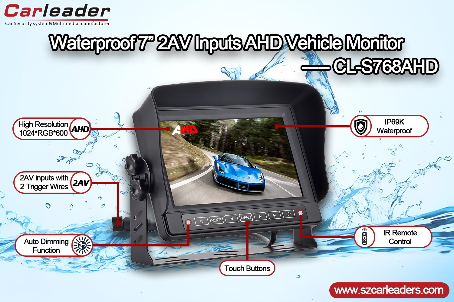 7 inch IP69K waterproof monitor