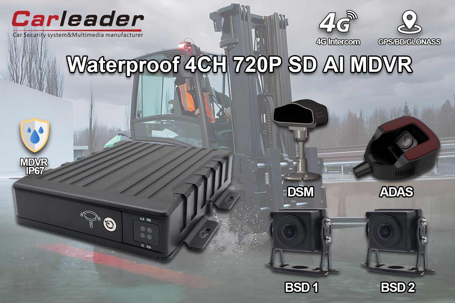 Carleader Waterproof 4CH SD AI MDVR with ADAS, DSD and BSD