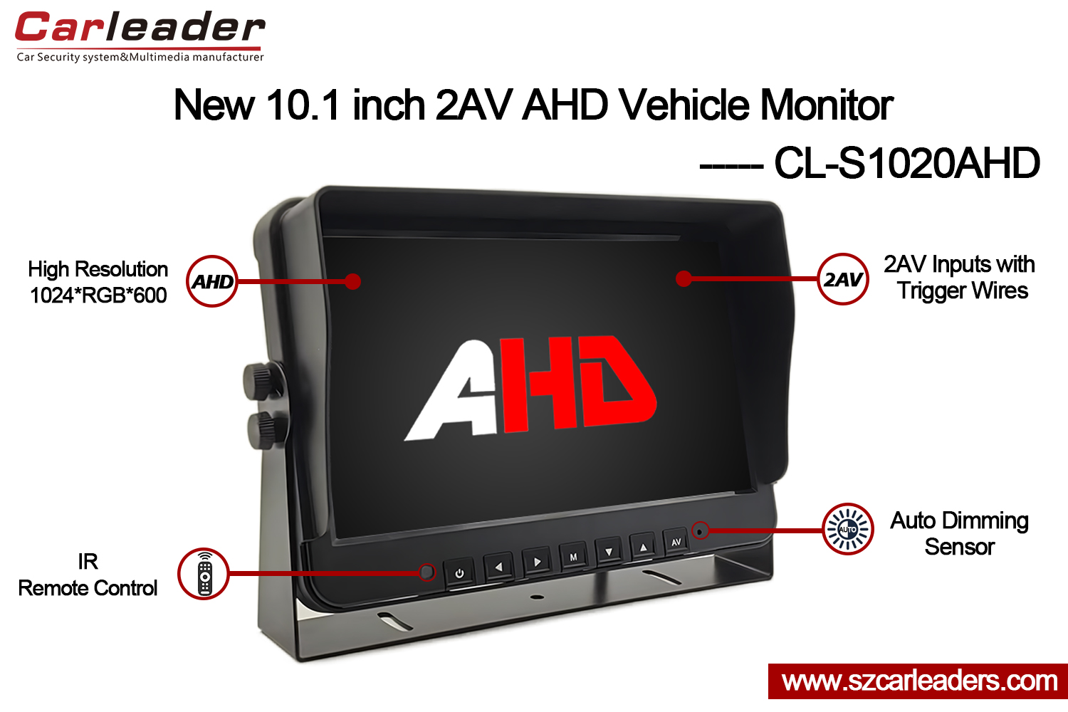 Carleader 10.1 inch 2AV AHD Vehicle Monitor