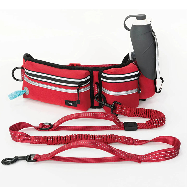 مقود الكلب حزام المشي حر اليدين مع حقيبة الخصر - 0 