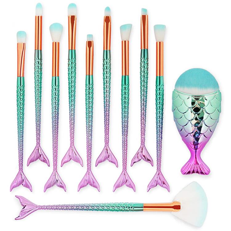 11PCS Cosmetic Eyeshadow Blush 3D Mermaid Makeup Brush Set