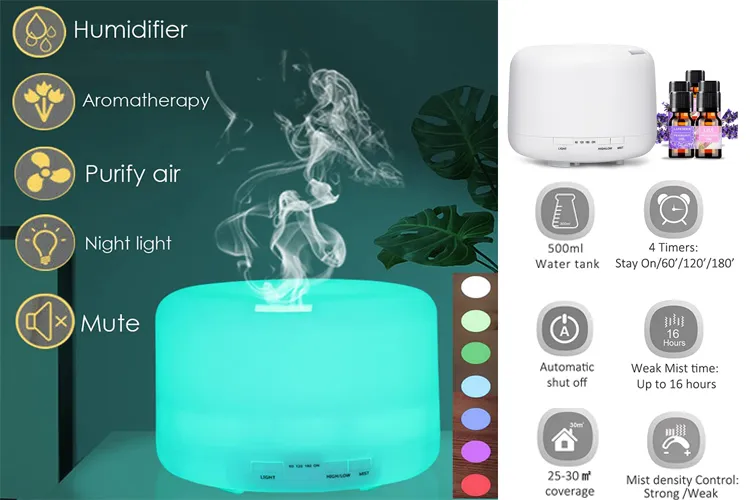 Cool Mist Humidifier Aroman eteeristen öljyjen diffuusori