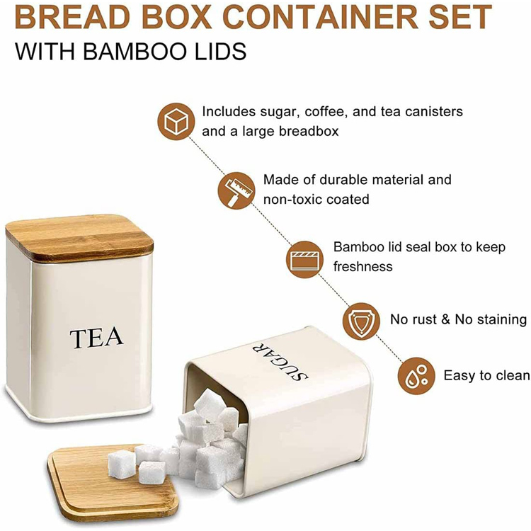 حاوية تخزين القهوة والسكر والشاي مجموعة صندوق الخبز - 2