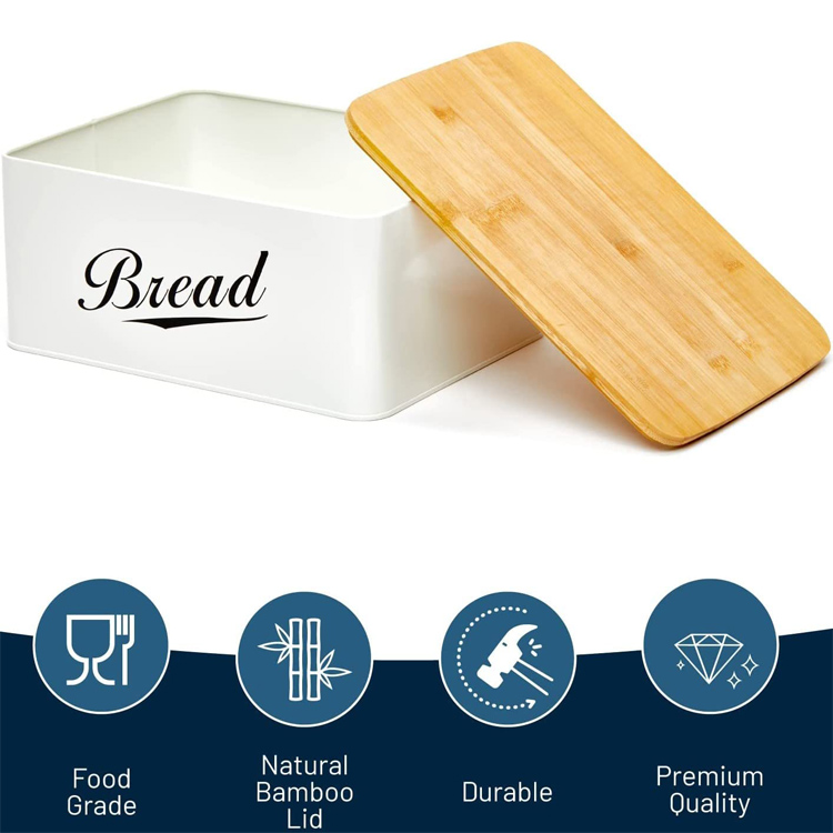 صندوق خبز معدني حديث مع غطاء من الخيزران - 2