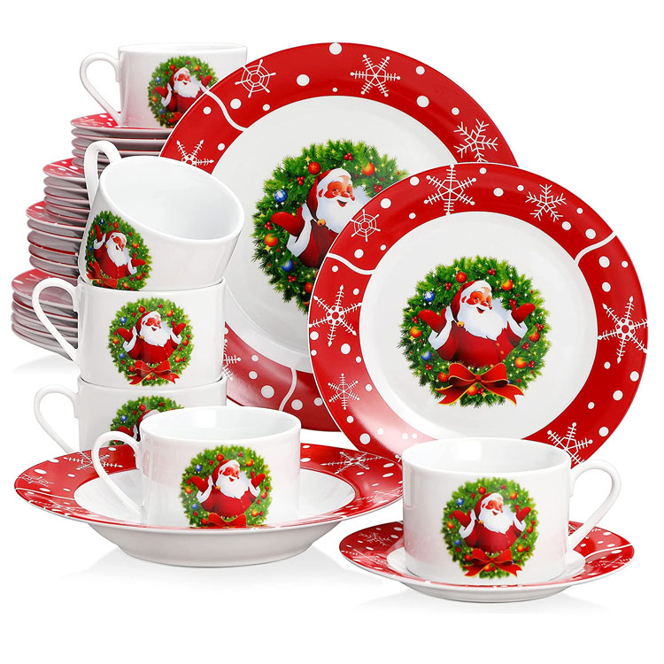 30PCS Santa Claus Ceramic Christmas Dinnerware Set