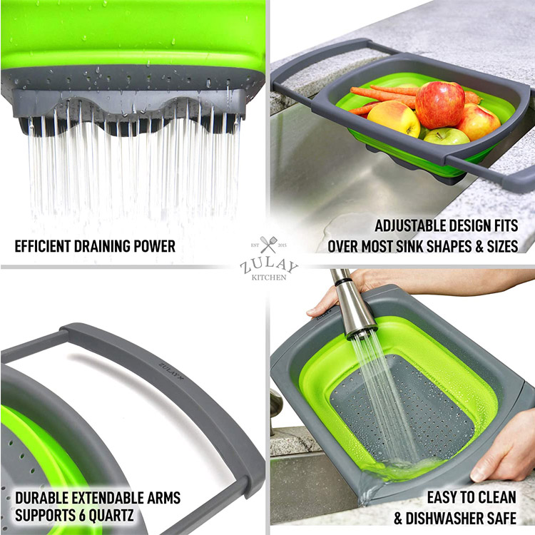 Over The Sink Kitchen Collapsible Silicone Colander - 3