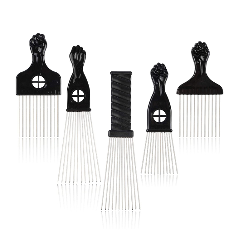 5 PCS Black Fist Metal Hair Picks Comb