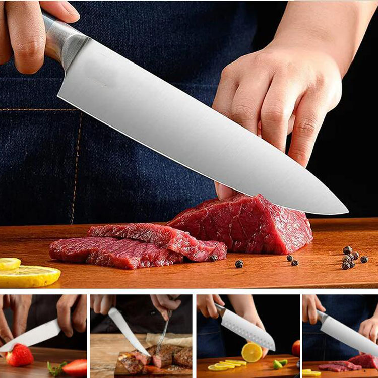 طقم سكاكين مطبخ متدرج من الفولاذ المقاوم للصدأ مع كتلة خشبية - 5 