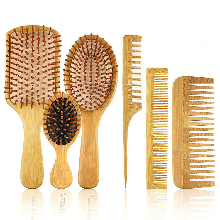 6-da 1 Masaj Tarağı Saç Fırçası Dəsti Bambuk Saç Fırçaları