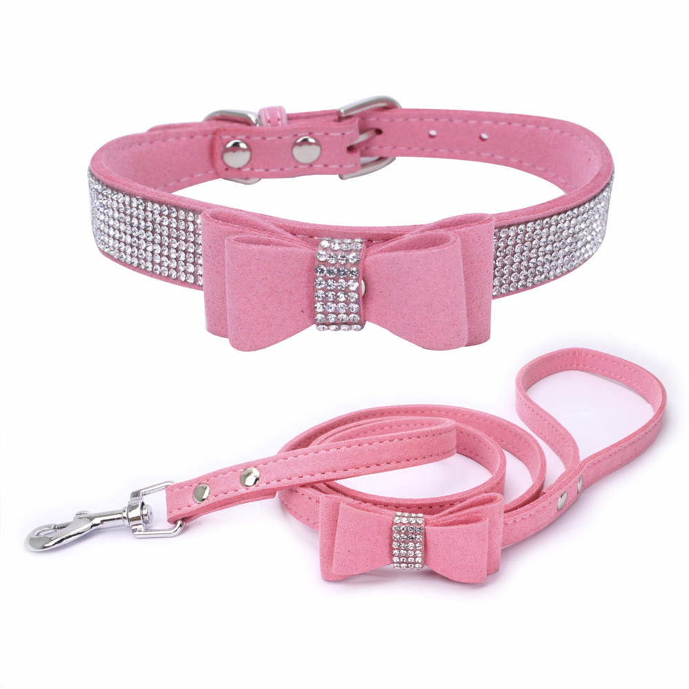 Adjustable Crystal Puppy Bling Rhinestones Dog Collar with Bow Tie