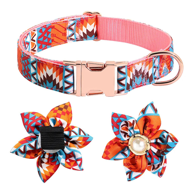 Adjustable Floral Dog Collar with Removable Metal Buckle