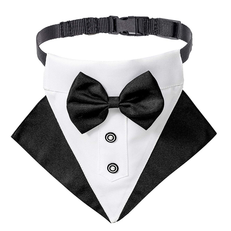 Adjustable Tuxedo Wedding Dog Bandana Collar with Bowtie