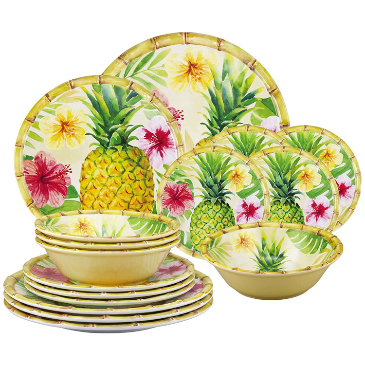 Bamboo Pineapple Dish Crater Plate Melamine Dinnerware Set