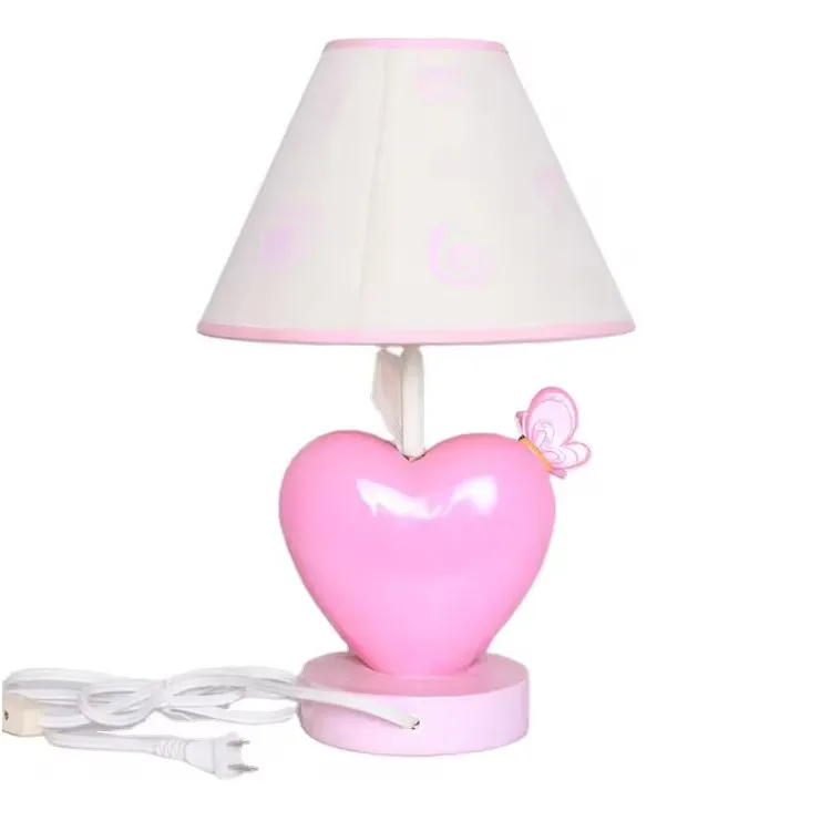 Bedroom Pink Heart Shape Fashionable Resin Table Lamps