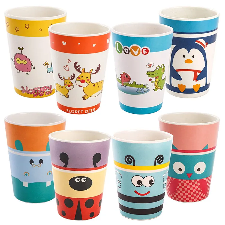 BPA бесплатно многоразовые детские чашки для питья из мультфильма из бамбука