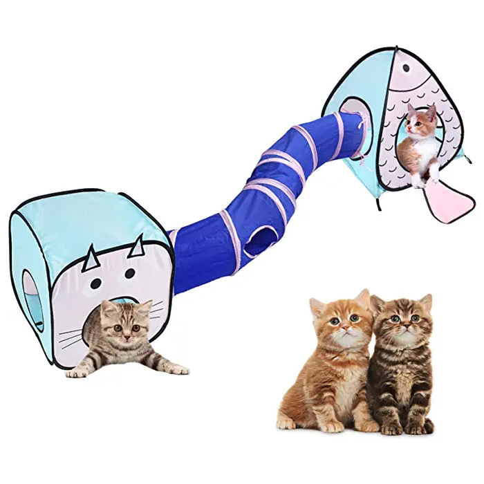 Túnel de brinquedo interativo dobrável para gatos