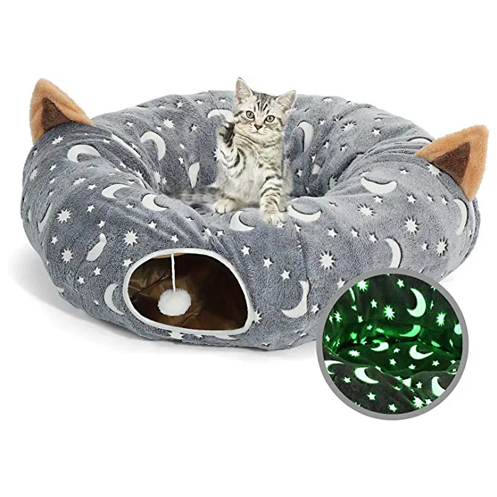Cama túnel para gatos com almofada e bola de pelúcia