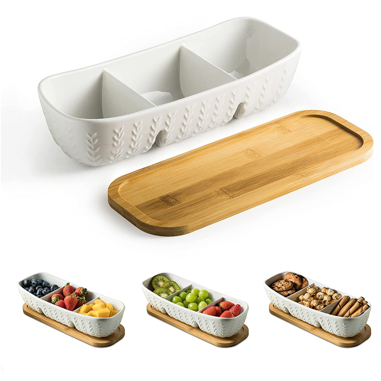 Chip and Dip Serving Set with Acacia Wood Serving Tray