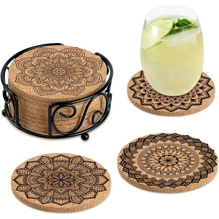Cool Absorbent Drink Cork Coasters Set with Holder