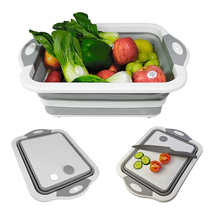 Dish Tub Collapsible Cutting Board with Colander