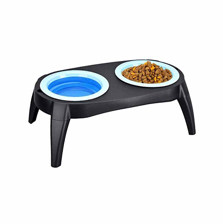Double Raised Collapsible Travel Elevated Cat Feeder Dog Bowls