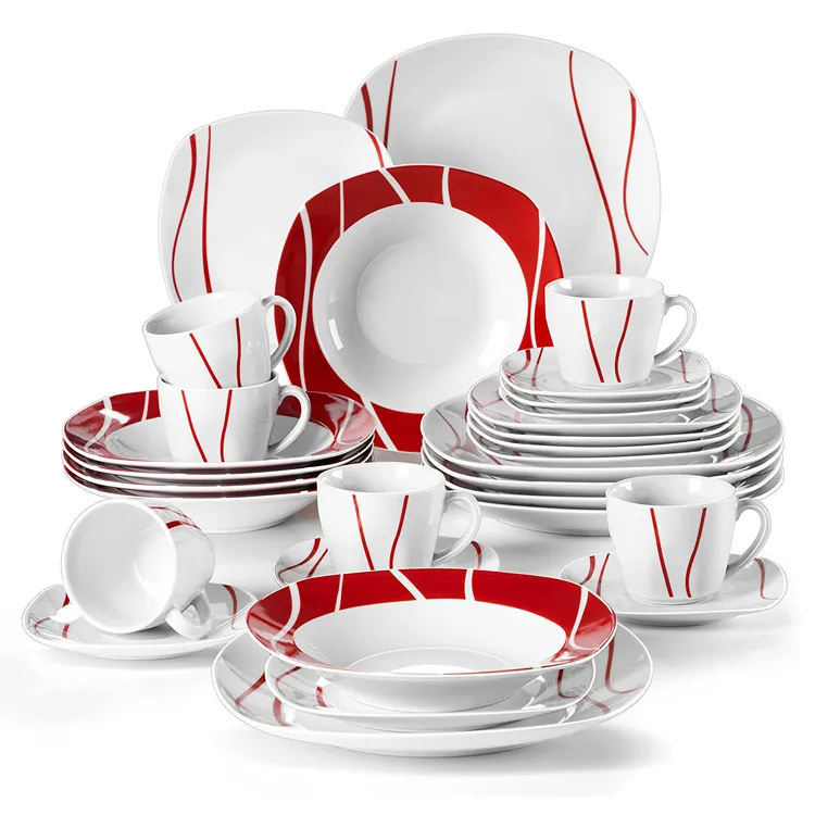 De-kalidad na Luxury Red White Porcelain Dinnerware Sets