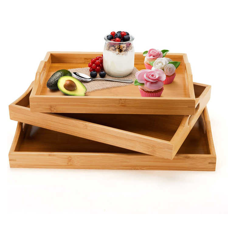Kitchen Food Bamboo Serving Tray with Handle