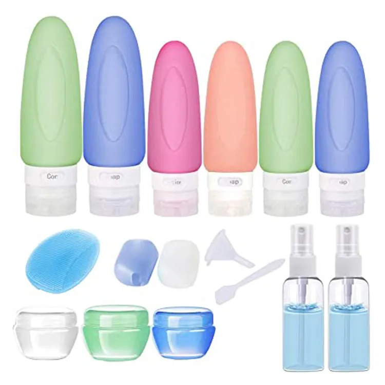 Conjunto de frascos de viagem de silicone para recipientes de cosméticos portáteis