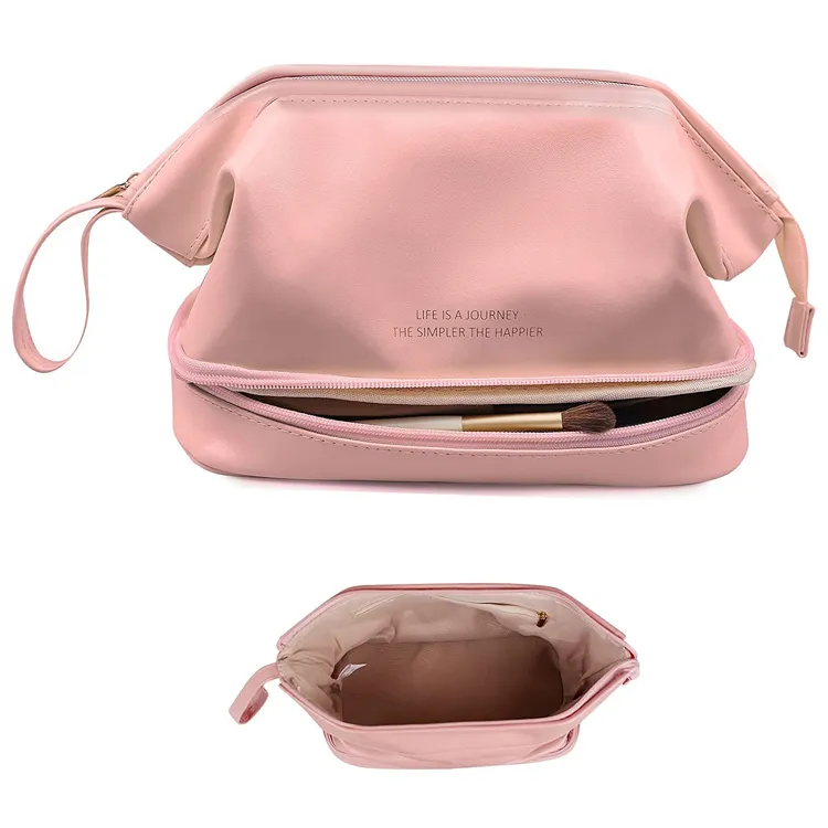 Portable Travel Leather Toiletry Makeup Cosmetic Bag