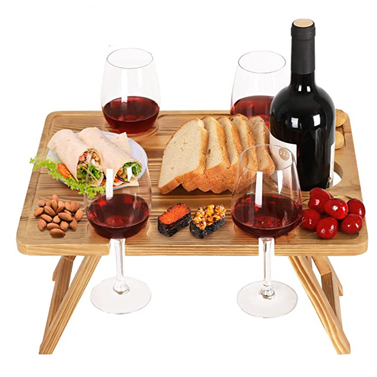 Mesa de piquenique de vinho portátil dobrável de madeira ao ar livre
