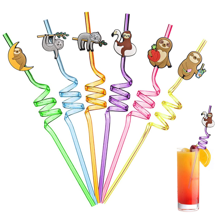 Многоразовые детские соломинки для вечеринок с мультяшными пластиковыми питьевыми трубочками