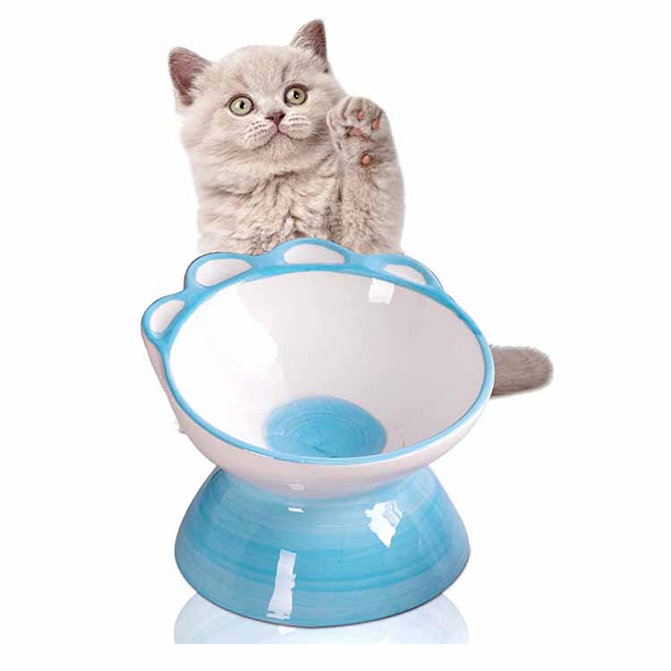 Наклонная кормушка для собак с приподнятой керамической миской для кошачьего корма