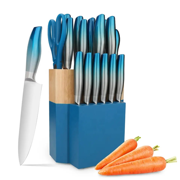 Stainless Steel Gradient Kitchen Knife Set with Wooden Block
