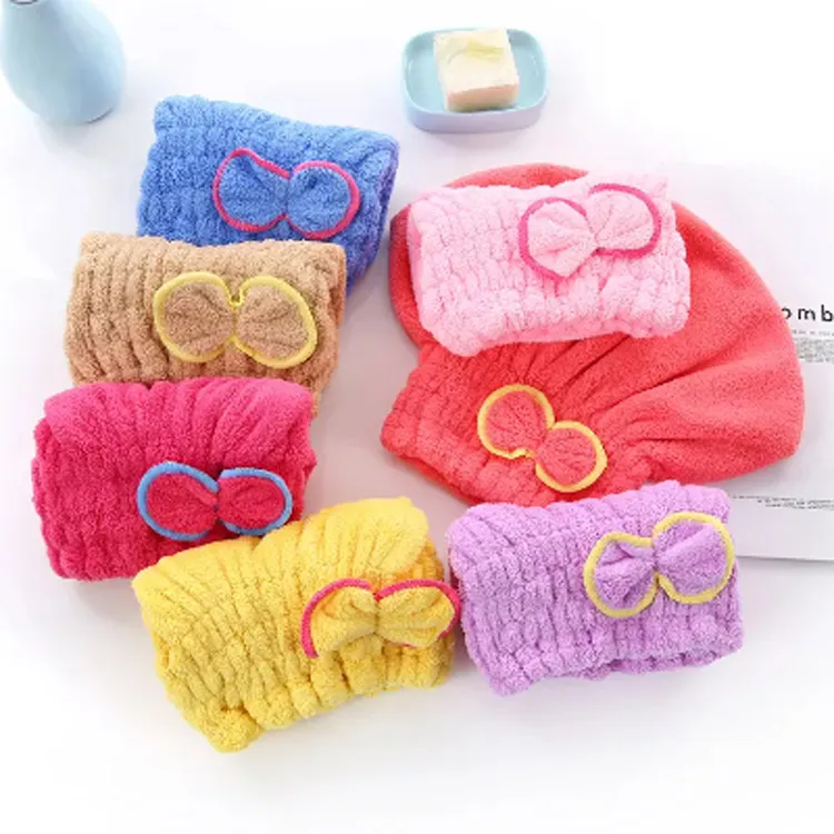 Ultra Absorbent Cap Bowknot Soft Microfiber Hair Drying Towels