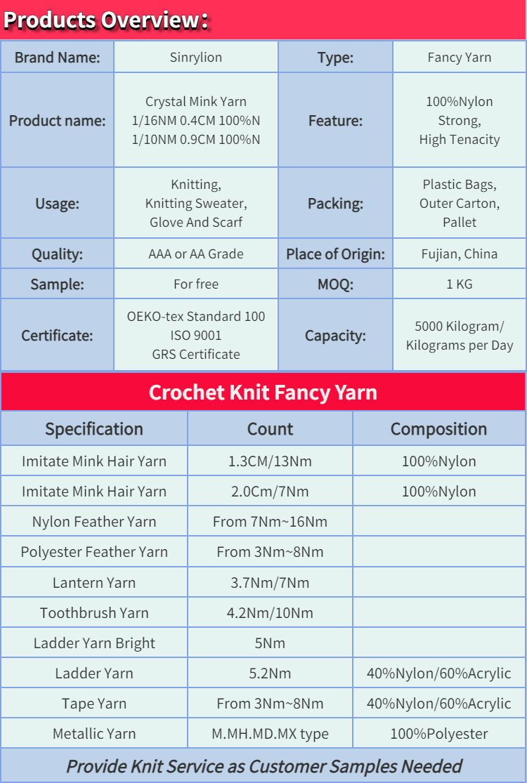 Crystal Mink Yarn for Knitting Products Overview