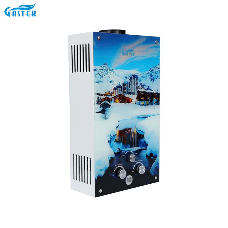 Китай горещо продаван стъклен панел тип димоотвод тип домакински уред газов гейзер за къпане под душа