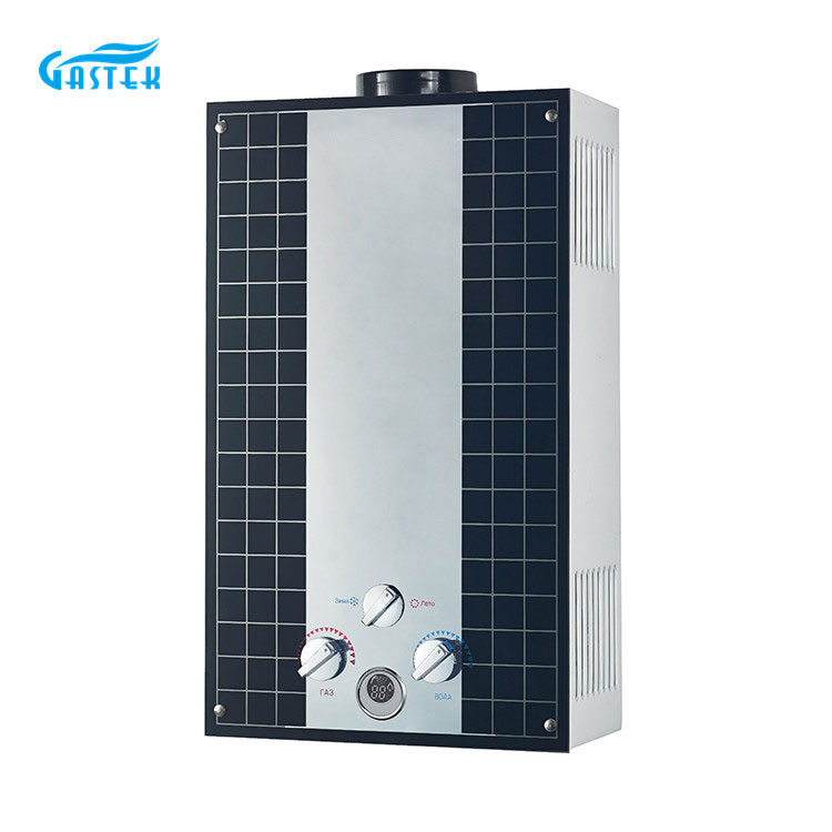 चीनी आपूर्तिकर्ता घरेलू उपकरण 6L 10L 12L फ़्लू टाइप वॉल माउंटेड कस्टमाइज्ड ग्लास पैनल हॉट सेलिंग टैंकलेस इंस्टेंट गैस वॉटर हीटर नहाने के लिए