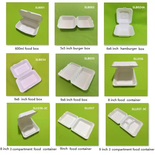 eco bagasse paper clamshell boxes