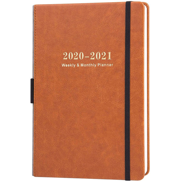 Cuaderno de cuero con planificador de agenda personalizado 2021