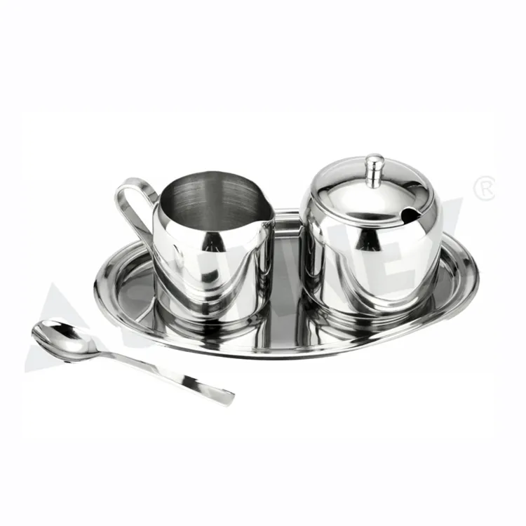 Set Mangkok dan Krim Gula Stainless Steel Klasik