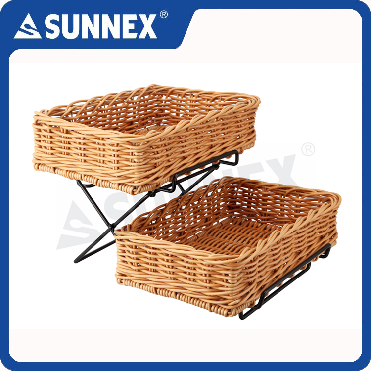 2 Tiers Rack With Poly Rattan Basket Display System
