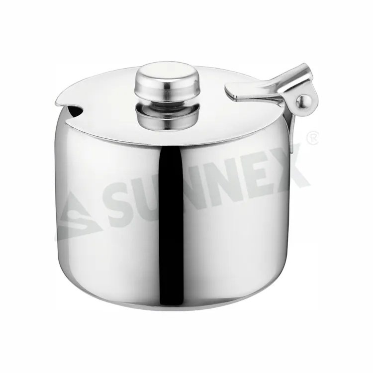 Mga Modernong Stainless Steel Sugar Bowl Na May Heded Lid