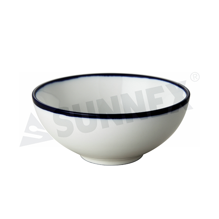 Porcelain Rice Bowl With Blue Rim
