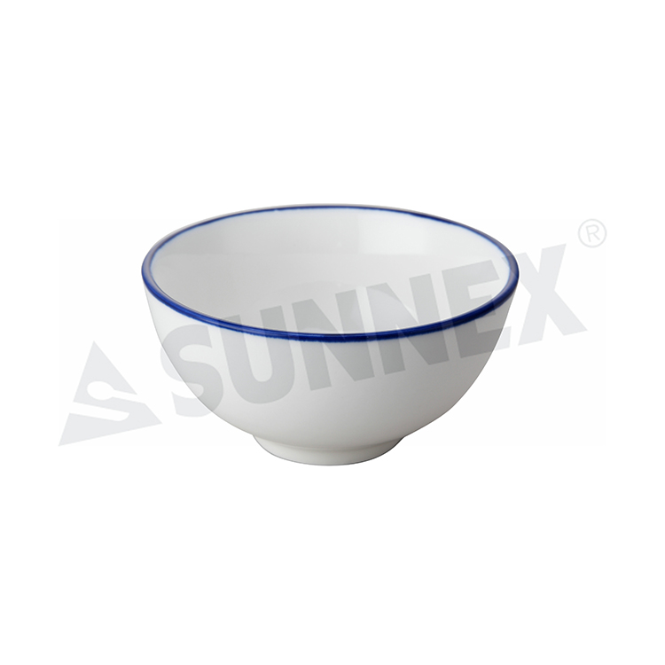 Porcelain Rice Bowls With Blue Rim