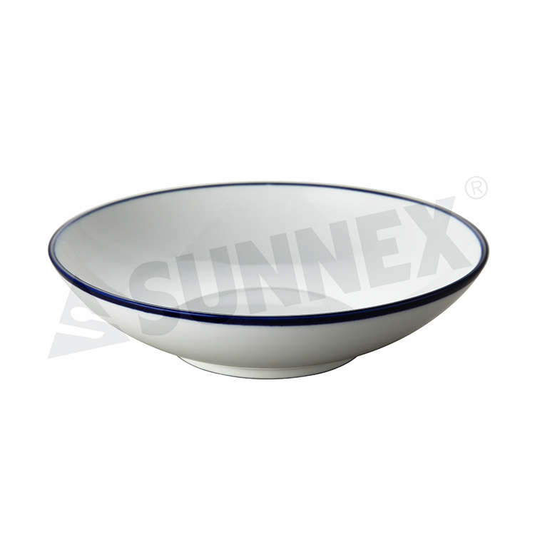 Porcelain Serving Bowl With Blue Rim