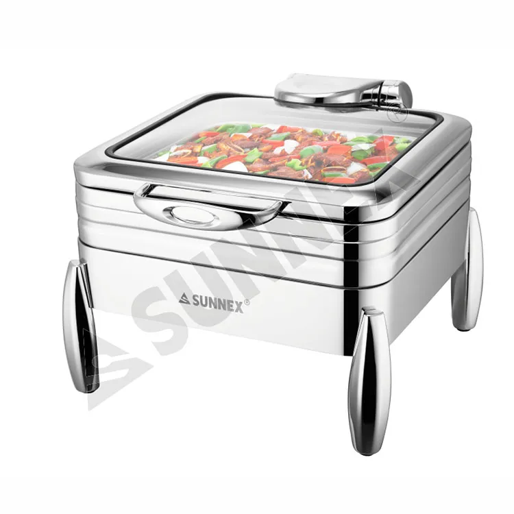 Square Stainless Steel Induction Chafer With Alloy Legs
