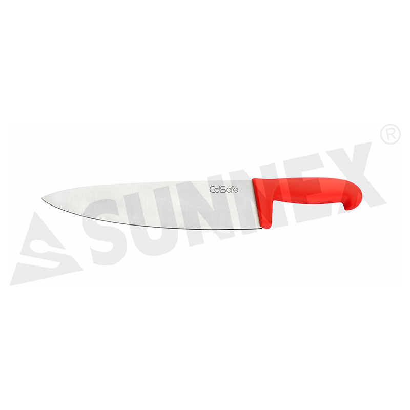 Stainless Steel Cooks Knife na may Pulang Handle 24cm
