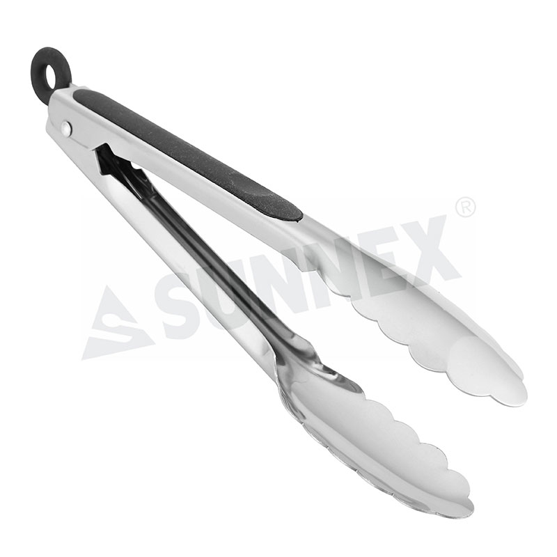 Stainless Steel Serving Tongs with Soft Grip Handle Black Color